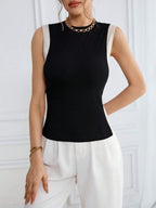 Color Block Knit Casual Round Neck Tank Top