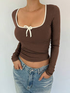 Ballet Style Bow Slim Fit Ladies T-Shirt