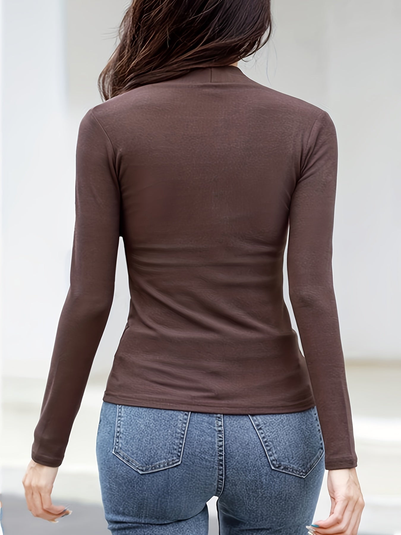Casual Long Sleeve T-Shirt - Deep V-Neck Semi-Sheer Top