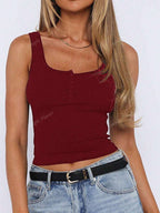 Solid Color Button Half Placket Tank Top