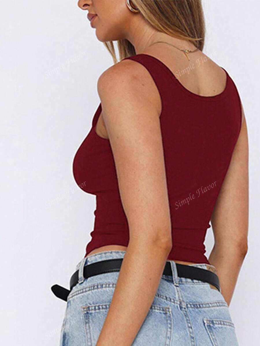 Solid Color Button Half Placket Tank Top