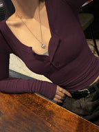 Solid Color Slim Fit Half-Placket Buttoned Long Sleeve T-Shirt