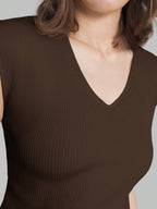 Solid Color Urban Chic Fashion Casual V-Neck Cap Sleeve Knit Blouse