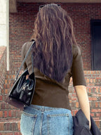 Polo Neck Half-Open Knitted Top With Short Sleeves Summer