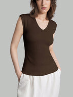 Solid Color Urban Chic Fashion Casual V-Neck Cap Sleeve Knit Blouse