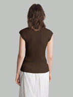 Solid Color Urban Chic Fashion Casual V-Neck Cap Sleeve Knit Blouse