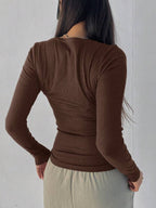 Solid Color Ribbed Slim Fit Long Sleeve T-Shirt