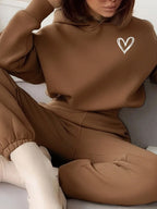 Heart Print Long Sleeve Cropped Hoodie And Drawstring Waist Pocketed Jogger Sweatpants 2 Pieces Set