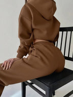 Heart Print Long Sleeve Cropped Hoodie And Drawstring Waist Pocketed Jogger Sweatpants 2 Pieces Set