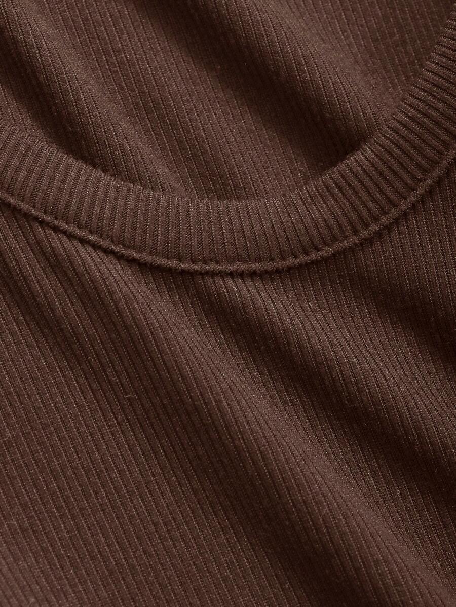 Solid Color Ribbed Slim Fit Long Sleeve T-Shirt