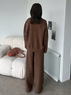 Casual Solid Color Turndown Collar Loose Sweater And Wide Leg Pants 2 Pieces Set