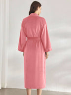 Premium Women's Plush Long Bathrobe - Soft Warm Fleece Robe with Shawl Collar for Spa & Home
