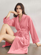 Premium Women's Plush Long Bathrobe - Soft Warm Fleece Robe with Shawl Collar for Spa & Home