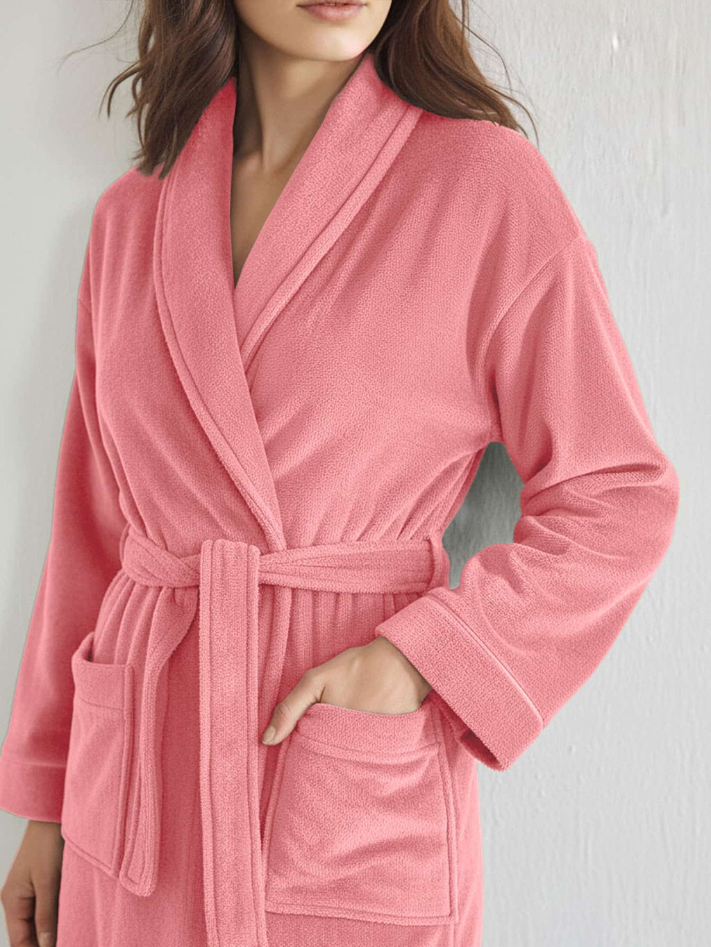 Premium Women's Plush Long Bathrobe - Soft Warm Fleece Robe with Shawl Collar for Spa & Home