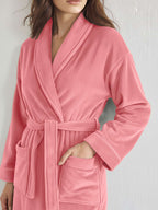 Premium Women's Plush Long Bathrobe - Soft Warm Fleece Robe with Shawl Collar for Spa & Home