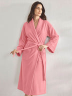 Premium Women's Plush Long Bathrobe - Soft Warm Fleece Robe with Shawl Collar for Spa & Home