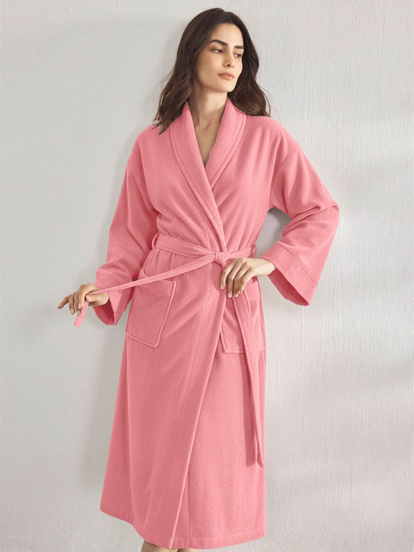 Premium Women's Plush Long Bathrobe - Soft Warm Fleece Robe with Shawl Collar for Spa & Home