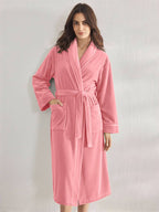 Premium Women's Plush Long Bathrobe - Soft Warm Fleece Robe with Shawl Collar for Spa & Home