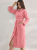 Premium Women's Plush Long Bathrobe - Soft Warm Fleece Robe with Shawl Collar for Spa & Home