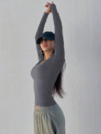 Solid Color Ribbed Slim Fit Long Sleeve T-Shirt