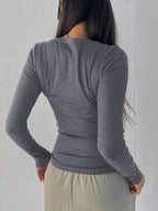 Solid Color Ribbed Slim Fit Long Sleeve T-Shirt