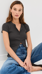 Ribbed Knit Cardigan - Stylish Solid Color T-Shirt with Full-Button Front and Ribbed Detailing, Perfect for Casual Wear