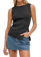 Sleeveless Button Knit Tank Top