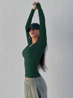 Solid Color Ribbed Slim Fit Long Sleeve T-Shirt
