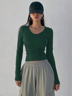 Solid Color Ribbed Slim Fit Long Sleeve T-Shirt