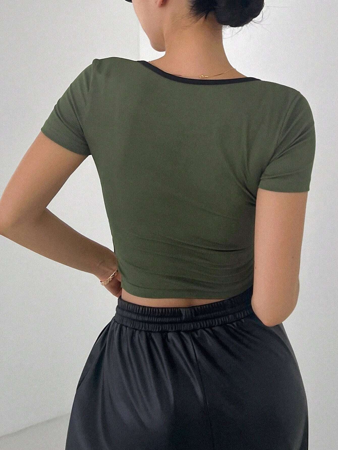 Women's Wrapped Round Neck T-Shirt With Bow Knot