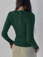 Solid Color Ribbed Slim Fit Long Sleeve T-Shirt