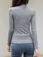 Casual Long Sleeve T-Shirt - Deep V-Neck Semi-Sheer Top