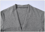 Casual Long Sleeve T-Shirt - Deep V-Neck Semi-Sheer Top