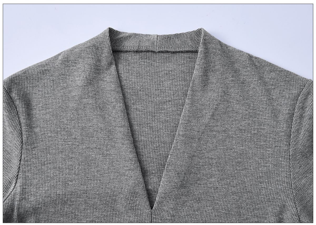 Casual Long Sleeve T-Shirt - Deep V-Neck Semi-Sheer Top