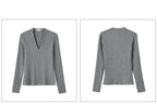 Casual Long Sleeve T-Shirt - Deep V-Neck Semi-Sheer Top