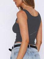 Solid Color Button Half Placket Tank Top