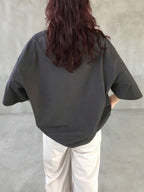 V-Neck Dropped Shoulder Short Sleeve Casual Loose Letter Print T-Shirt