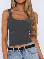 Solid Color Button Half Placket Tank Top