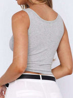 Solid Color Button Half Placket Tank Top