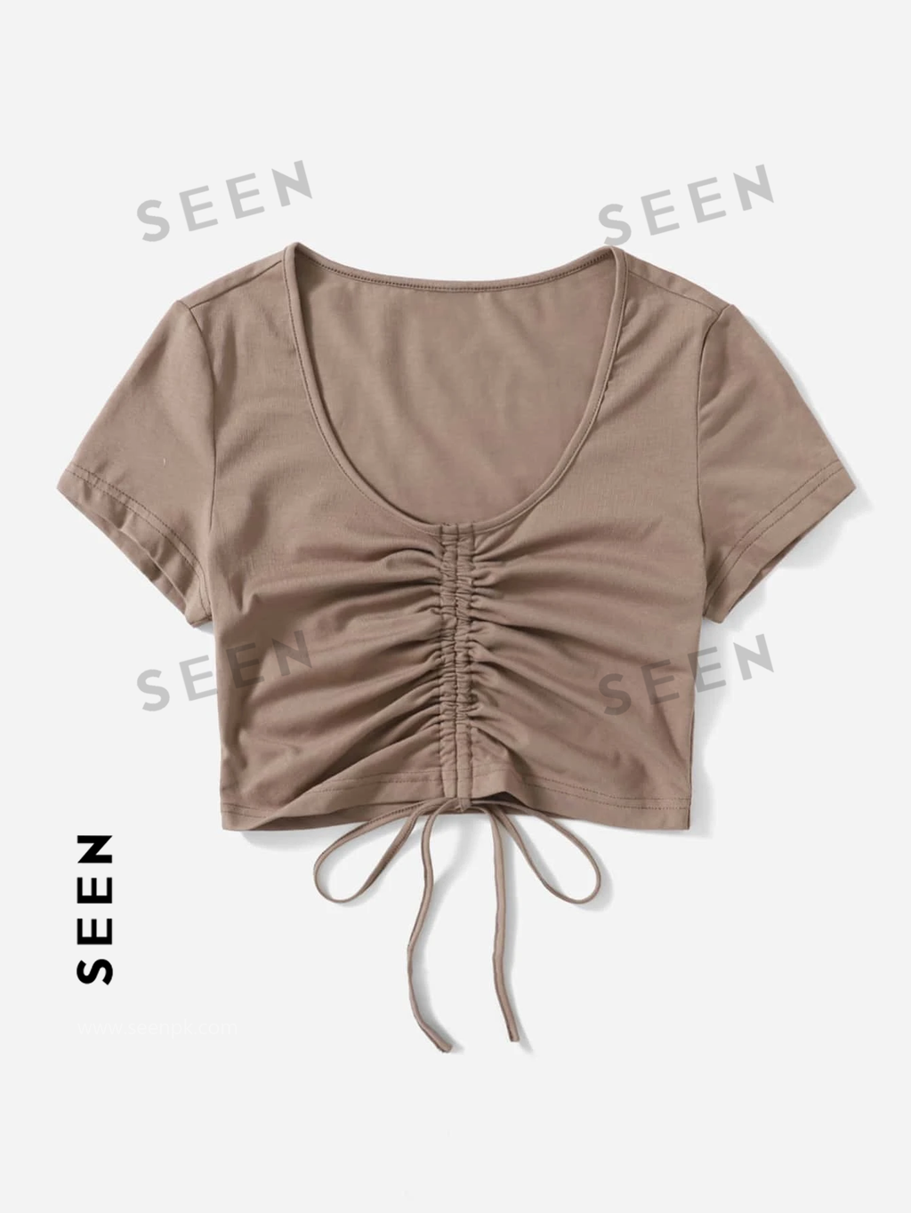 Solid Drawstring Ruched Tee