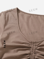 Solid Drawstring Ruched Tee