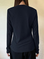 Women's Semi-Open Collar Fitted Long Sleeve T-Shirt