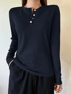 Women's Semi-Open Collar Fitted Long Sleeve T-Shirt