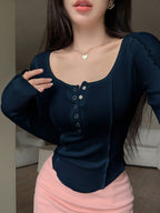 Solid Button Front Curved Hem