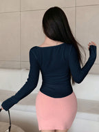 Solid Button Front Curved Hem