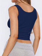 Solid Color Button Half Placket Tank Top