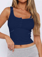 Solid Color Button Half Placket Tank Top