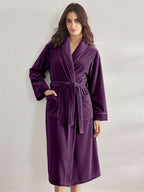 Premium Women's Plush Long Bathrobe - Soft Warm Fleece Robe with Shawl Collar for Spa & Home