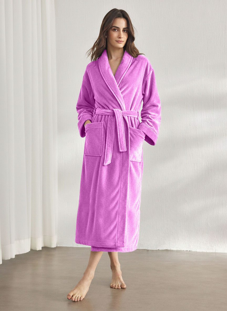 Premium Women's Plush Long Bathrobe - Soft Warm Fleece Robe with Shawl Collar for Spa & Home