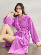 Premium Women's Plush Long Bathrobe - Soft Warm Fleece Robe with Shawl Collar for Spa & Home